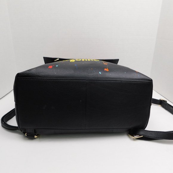 OOAK Upcycled Reworked Leather Floral Splatter Paint Backpack (6222) - Picture 6 of 10